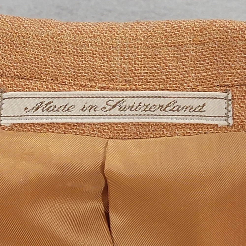 Ermenegildo Zegna Linen Wool Sport Coat Blazer Tan Peach Windowpane 46L Italy